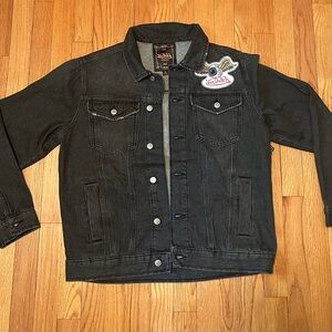 Von Dutch Dark Grey Denim Jean Jacket with Patch